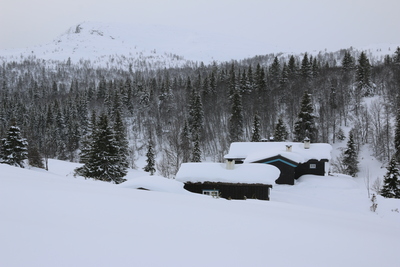 Snow covered houses at Mysusæter